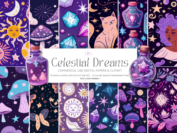 Celestial ClipArt Digital Paper Bundle Graphics