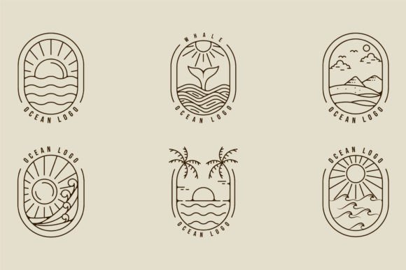 Sea Line Art Logo for Embroidery